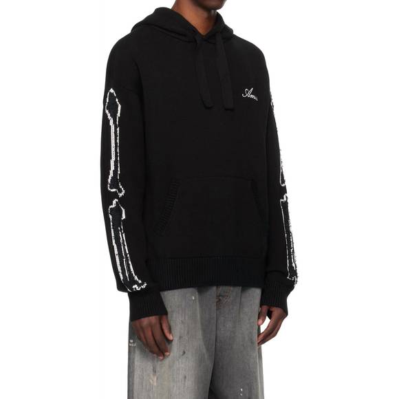 NEW AMIRI bones logo embroidered knit hoodie in black - Picture 3 of 3